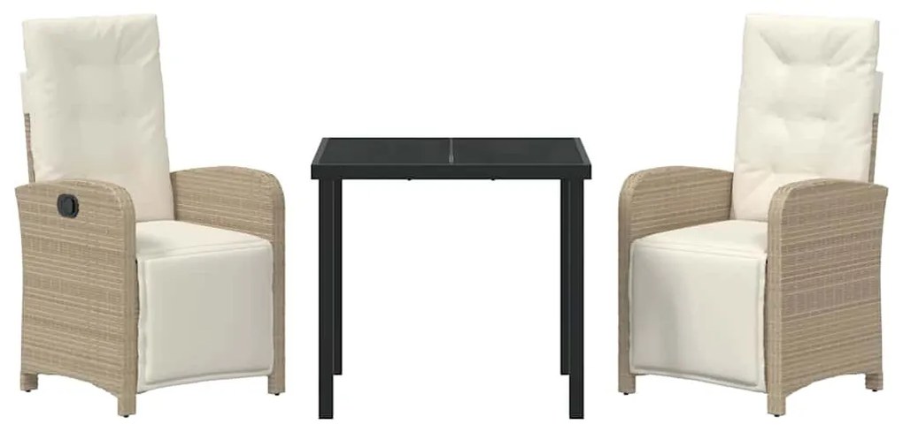 vidaXL Σέτ φαγητού για κήπο με μαξιλάρι 3 pcs Μπεζ συνθετικό ρατάν