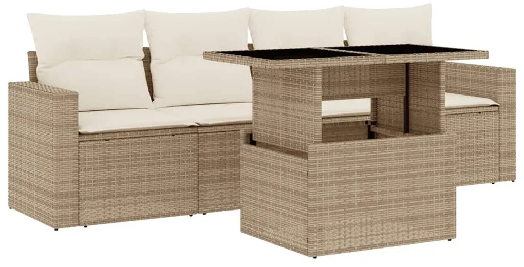 vidaXL Σετ Καναπέ Κήπου 5 τεμ. Μπεζ Συνθετικό Ρατάν με Μαξιλάρι