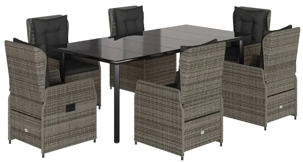 vidaXL Σετ Τραπεζαρίας Κήπου 7 τεμ. Γκρι Συνθ. Ρατάν με Μαξιλάρια