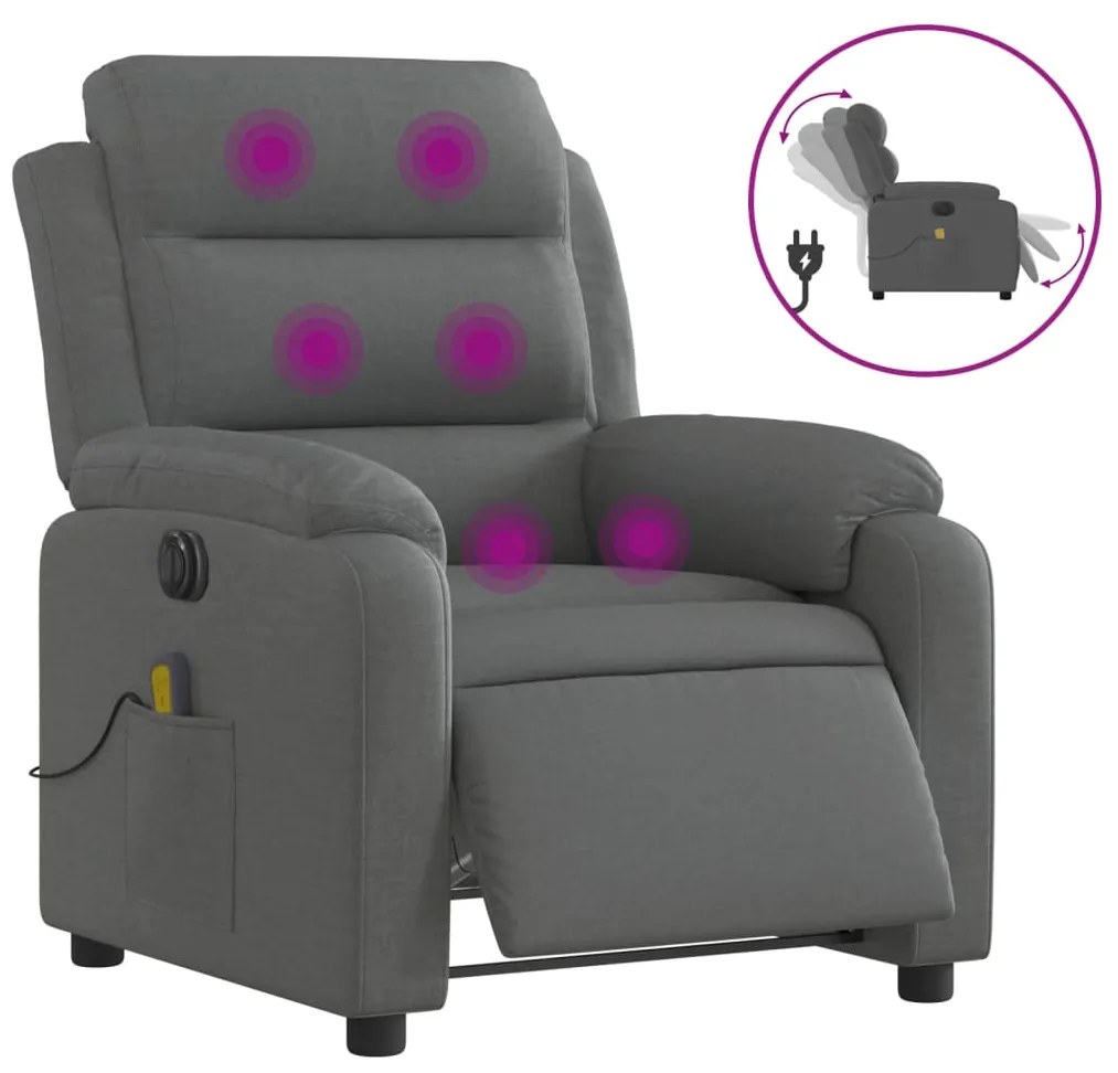 vidaXL Πολυθρόνα Μασάζ Ανακλινόμενη Ηλεκτρική Σκούρο Γκρι Υφασμάτινη