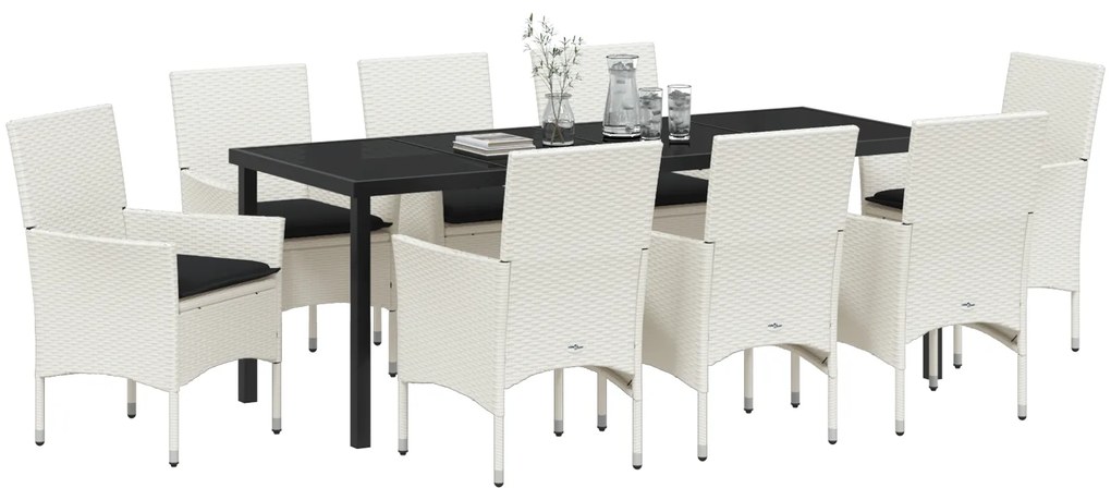 vidaXL Σετ Κηπουρικής 9 Τεμαχίων με Καθίσματα Λευκό Πολυ Ράτταν