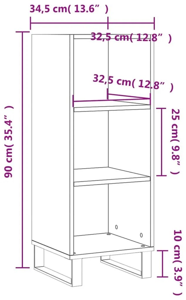 Ντουλάπι Γυαλιστερό Λευκό 34,5 x 32,5 x 90 εκ. Επεξεργ. Ξύλο - Λευκό