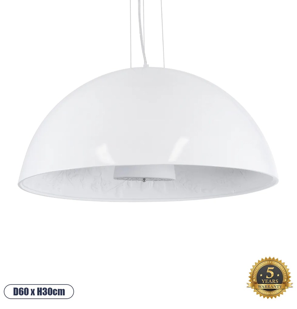 GloboStar SERENIA WHITE 01271 Μοντέρνο Κρεμαστό Φωτιστικό Οροφής Μονόφωτο 1 x E27 AC220-240V IP20 - Φ60 x Υ30cm - Λευκό Γύψινο Καμπάνα - 5 Χρόνια Εγγύηση - 01271