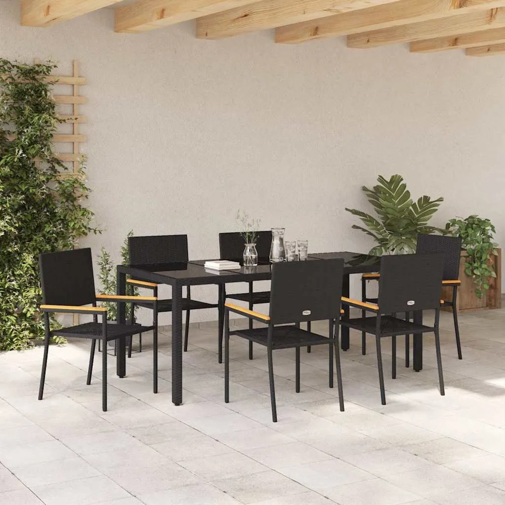 vidaXL Σέτ φαγητού για κήπο 7 pcs Μαύρο 150 x 90 x 75 cm