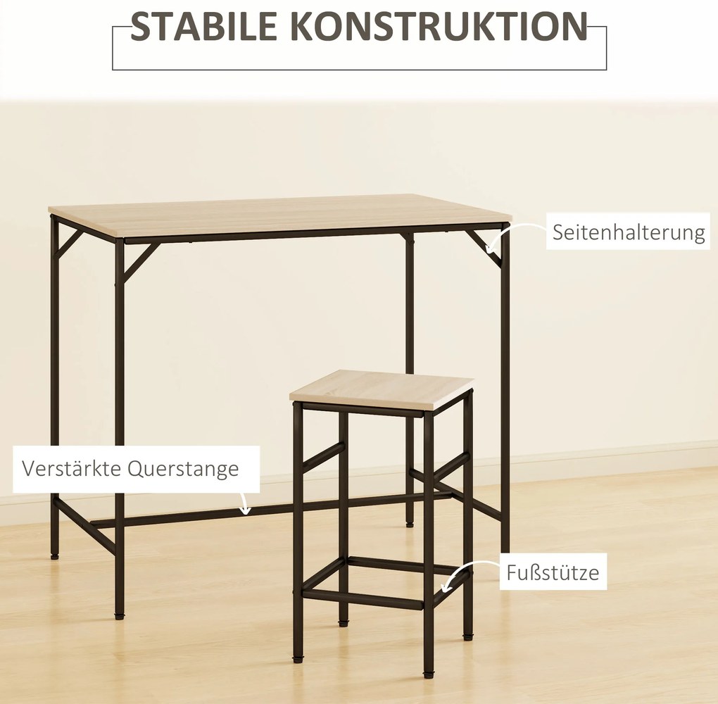 HOMCOM Σετ Τραπεζαρίας Μπαρ με 4 Σκαμπό Μπαρ Σετ 5 τεμαχίων Ατσάλι Δρυς