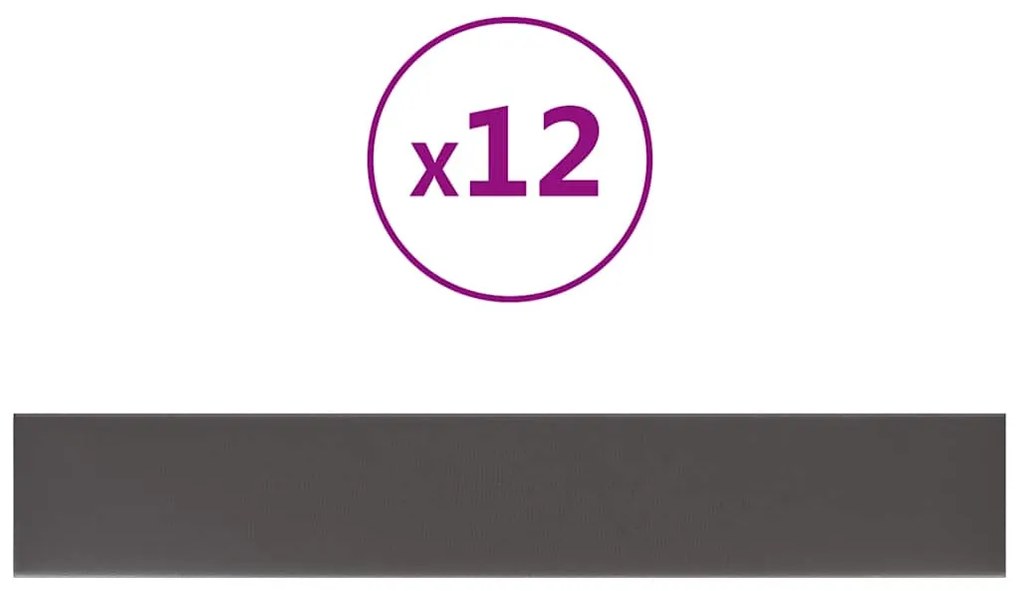 vidaXL Πάνελ Τοίχου 12 τεμ. Γκρι 90 x 15 εκ. 1,62 μ² Συνθετικό Δέρμα