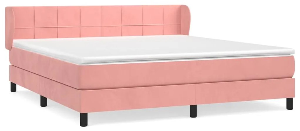 Κρεβάτι Boxspring με Στρώμα Ροζ 160x200 εκ. Βελούδινο - Ροζ