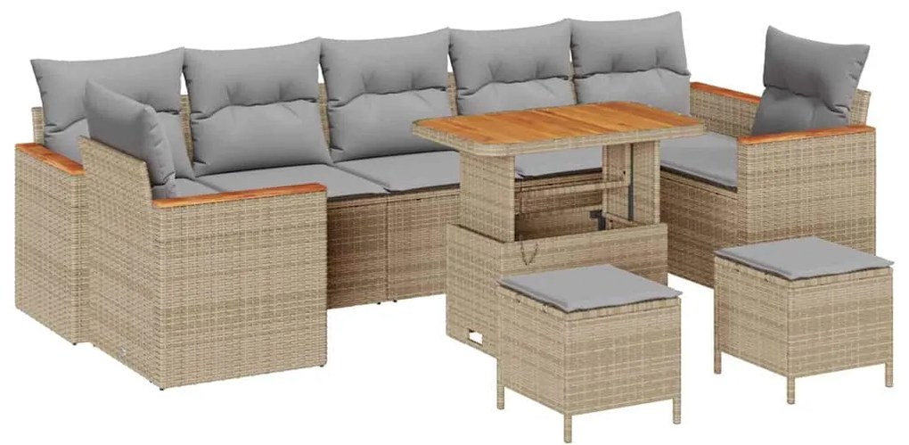 vidaXL Σετ Καναπέ Κήπου με μαξιλάρι 10 pcs Μπεζ Πολυ ράταν