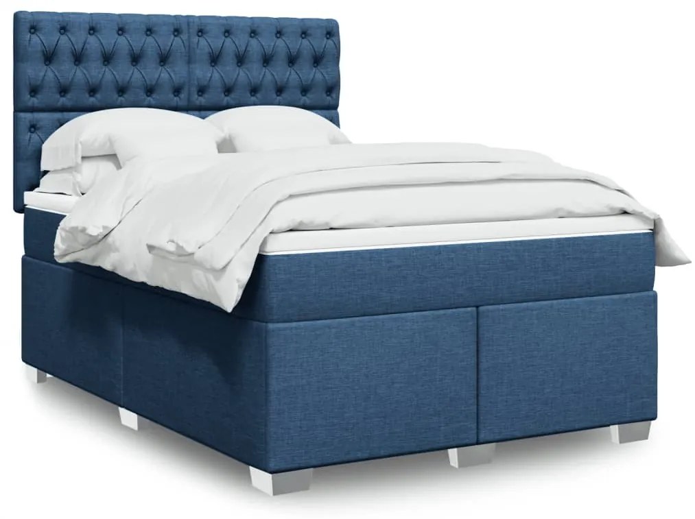 Κρεβάτι Boxspring με Στρώμα Μπλε 140x190 εκ. Υφασμάτινο