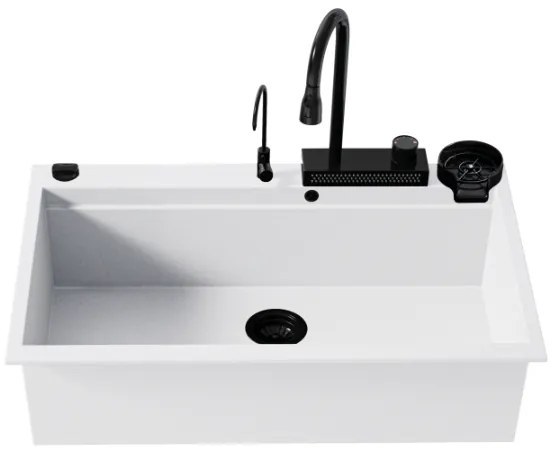 Sanitec Ultra Granite 850 Quartz Multi Ένθετος Γρανιτένιος Νεροχύτης 79Χ50cm Bianco (Black accessories)