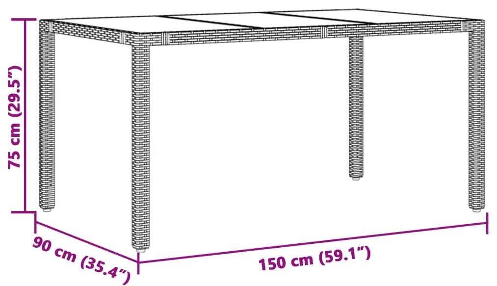 ΤΡΑΠΕΖΙ ΚΗΠΟΥ ΜΕ ΓΥΑΛΙΝΗ ΕΠΙΦΑΝΕΙΑ ΚΑΦΕ 150X90X75ΕΚ ΣΥΝΘ ΡΑΤΑΝ 365590