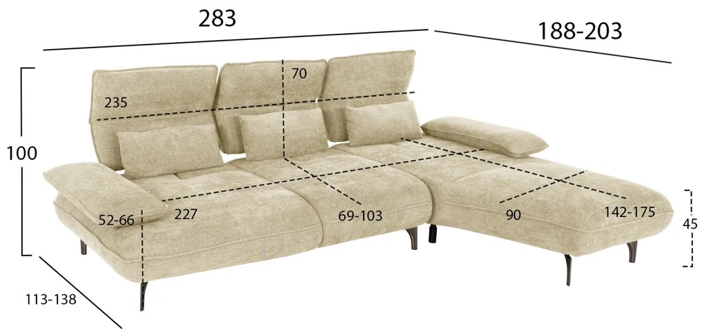 ΓΩΝΙΑΚΟΣ ΚΑΝΑΠΕΣ (ΔΕΞΙΑ) CONVERT HM3268.01R ΕΚΡΟΥ ΥΦΑΣΜΑ 283x188x100Υεκ. - 0516574 - HM3268.01R