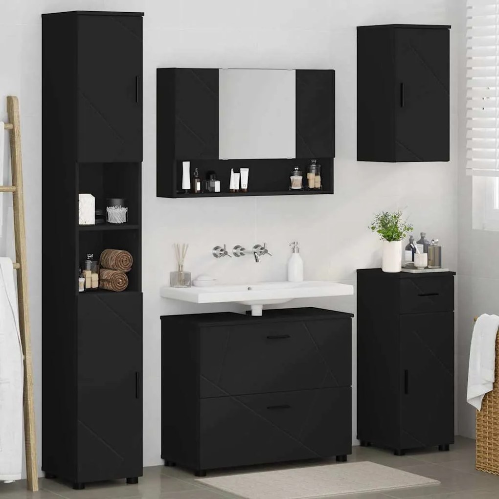 vidaXL Σετ Επίπλων Μπάνιου με συρτάρι 5 pcs Μαύρο 30 x 35 x 192 εκ.