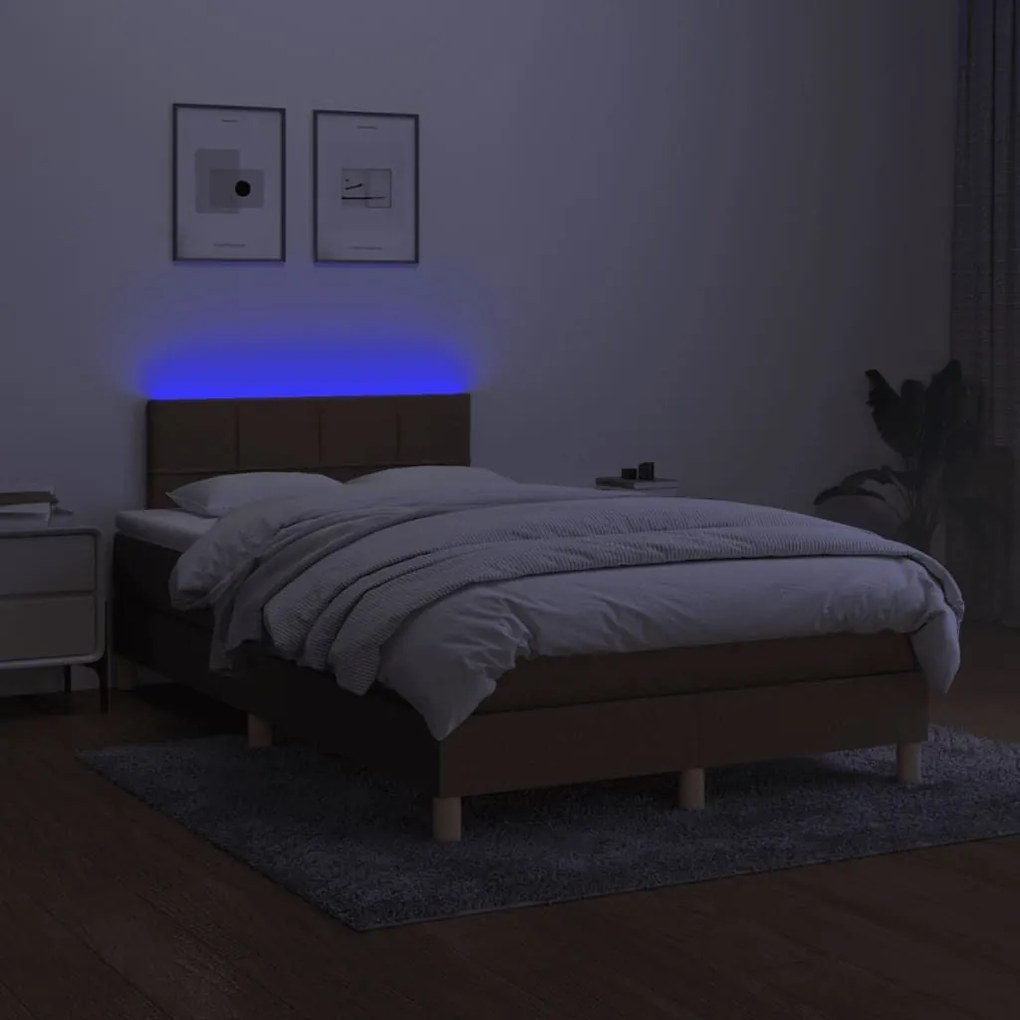 Κρεβάτι Boxspring με Στρώμα &amp; LED Σκ.Καφέ 120x190εκ. Υφασμάτινο - Καφέ
