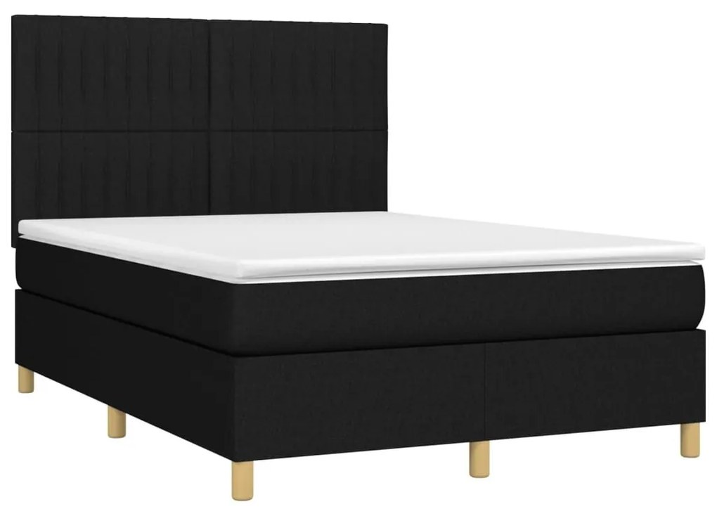 Κρεβάτι Boxspring με Στρώμα &amp; LED Μαύρο 140x200 εκ. Υφασμάτινο - Μαύρο