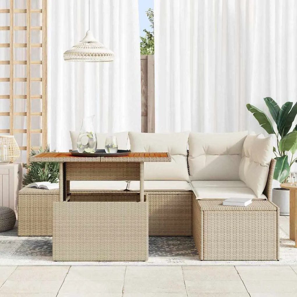 vidaXL Σετ Καναπέ Κήπου με μαξιλάρι 5 pcs Μπεζ, Κρέμα 100 x 55 x 73 εκ