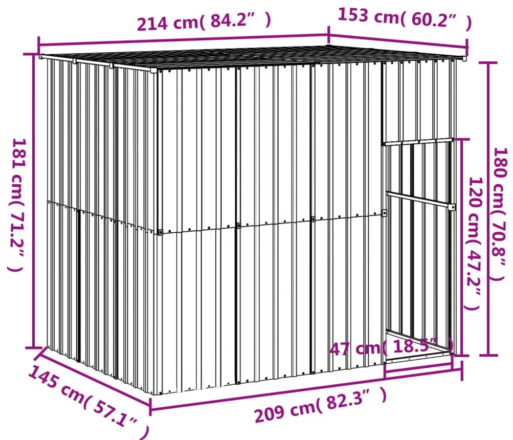 vidaXL Σπιτάκι Σκύλου με Οροφή Ανθρακί 214x153x181 εκ. Γαλβαν. Χάλυβας