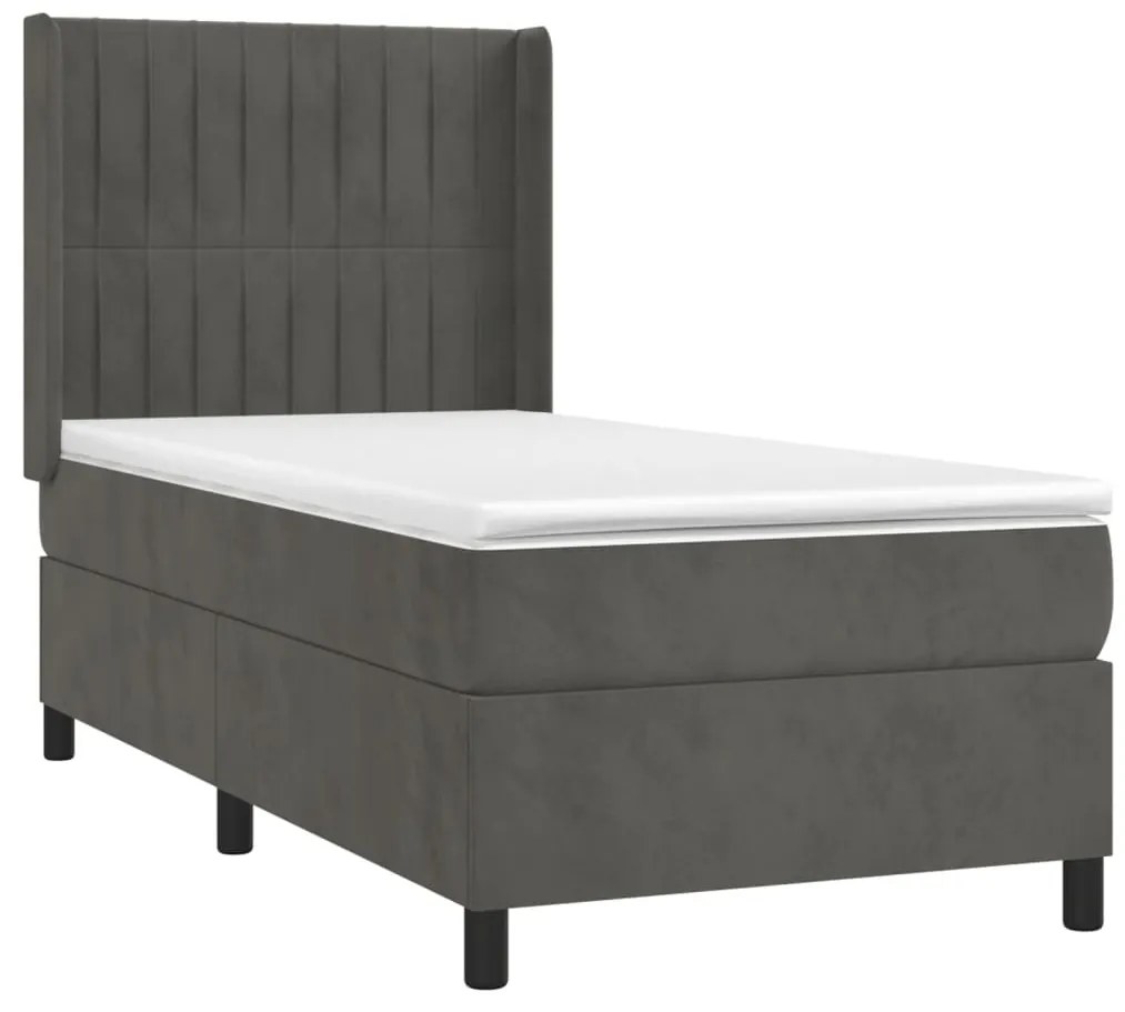 vidaXL Κρεβάτι Boxspring με Στρώμα Σκούρο Γκρι 80x200 εκ. Βελούδινο