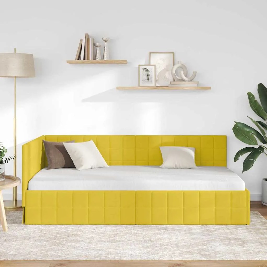 vidaXL Κρεβάτι Γωνίας με κεφαλάρι Κίτρινο 90 x 190 cm Βελούδο