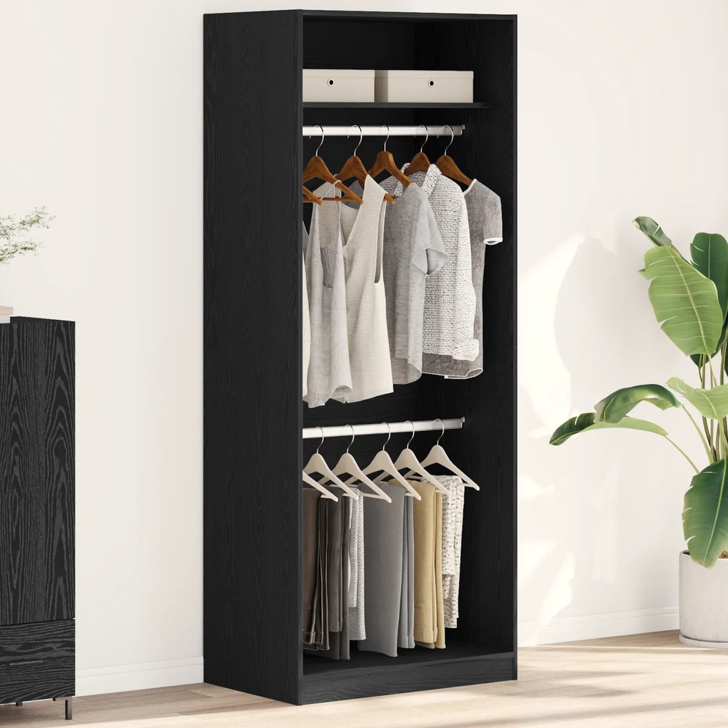 vidaXL Ντουλάπα Black Oak  - 80 x 50 x 200 cm, Φτιαγμένη από επεξεργασμένο ξύλο