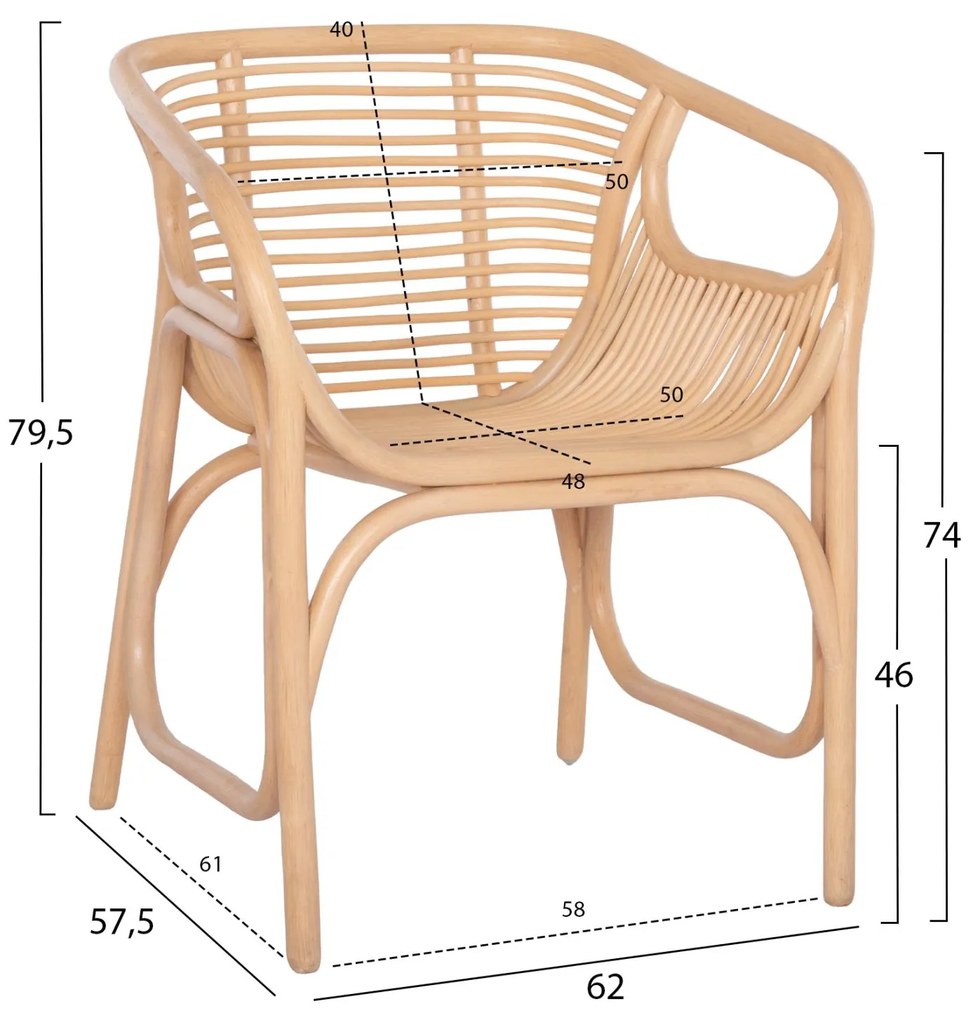 Πολυθρόνα MEL C9954.01 Φυσικό Rattan 62x57,5x79,5Υεκ. 62x57.5x79.5 εκ.