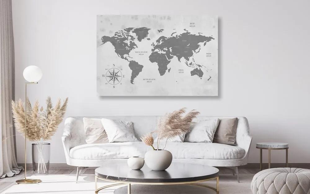 Εικόνα στο φελλό ενός αξιοπρεπούς παγκόσμιου χάρτη σε ασπρόμαυρο - 120x80  transparent
