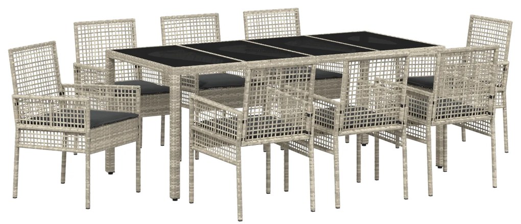 vidaXL Σέτ φαγητού για κήπο 9 pcs Ανοιχτό γκρι 190 x 90 x 75 cm