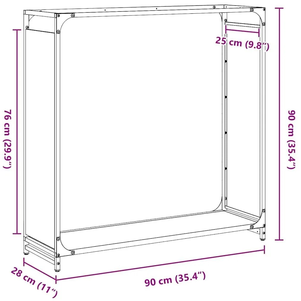 Ράφι για καυσόξυλα Μαύρο 90x28x90 cm Ατσάλι ψυχρής έλασης - Μαύρο