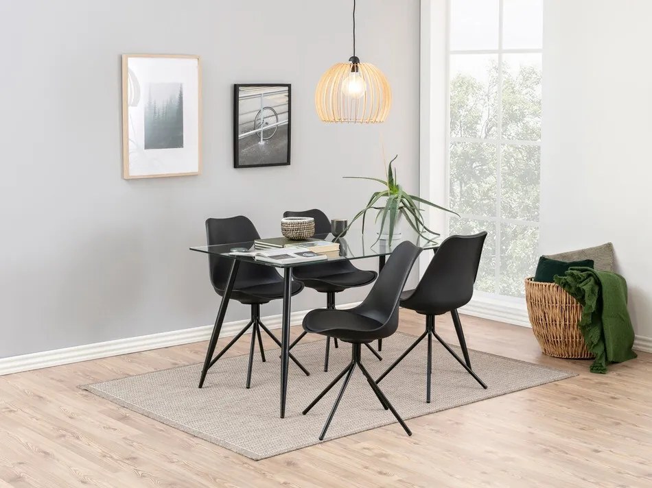 Τραπέζι Oakland 191, Μαύρο, 75x80x140cm, Επεξεργασμένο γυαλί, Μέταλλο