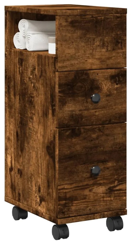 Ντουλάπι Μπάνιου Στενό με Ροδάκια Καπνιστή δρυς Επεξ. Ξύλο