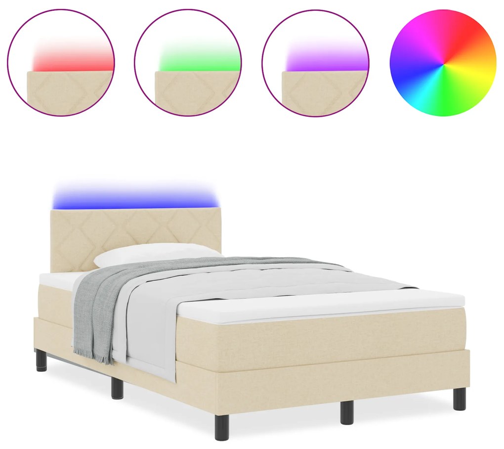 vidaXL Κρεβάτι με Σπαστό Μηχανισμό και LED Κρέμα 120x190 εκ. Ύφασμα