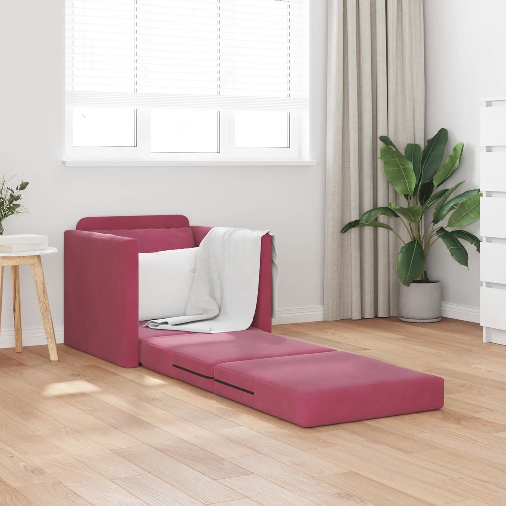 vidaXL Sofa Κρεβάτι 2 σε 1  Κρασιού Κόκκινο 74x77x81 εκ. Βαμβακερό