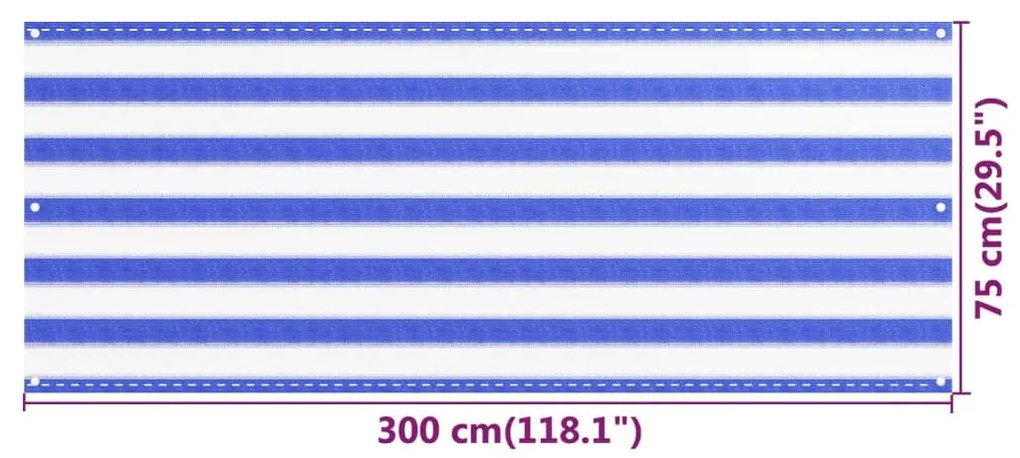 Διαχωριστικό Βεράντας Μπλε / Λευκό 75x300 εκ. από HDPE - Πολύχρωμο