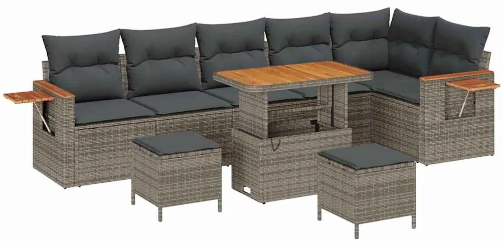 vidaXL Σετ Καναπέ Κήπου με μαξιλάρι 9 pcs Γκρι Πολυ ράταν