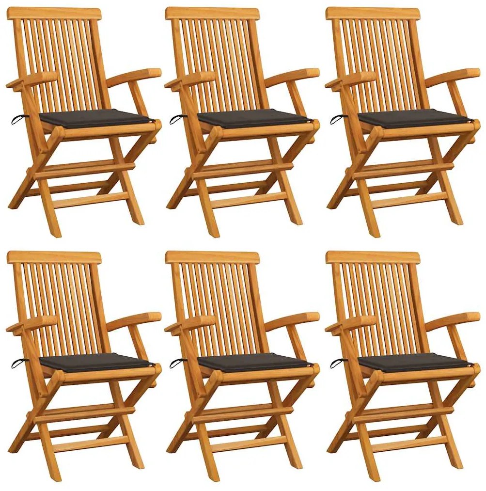 vidaXL Καρέκλες Κήπου 6 τεμ. από Μασίφ Ξύλο Teak με Taupe Μαξιλάρια