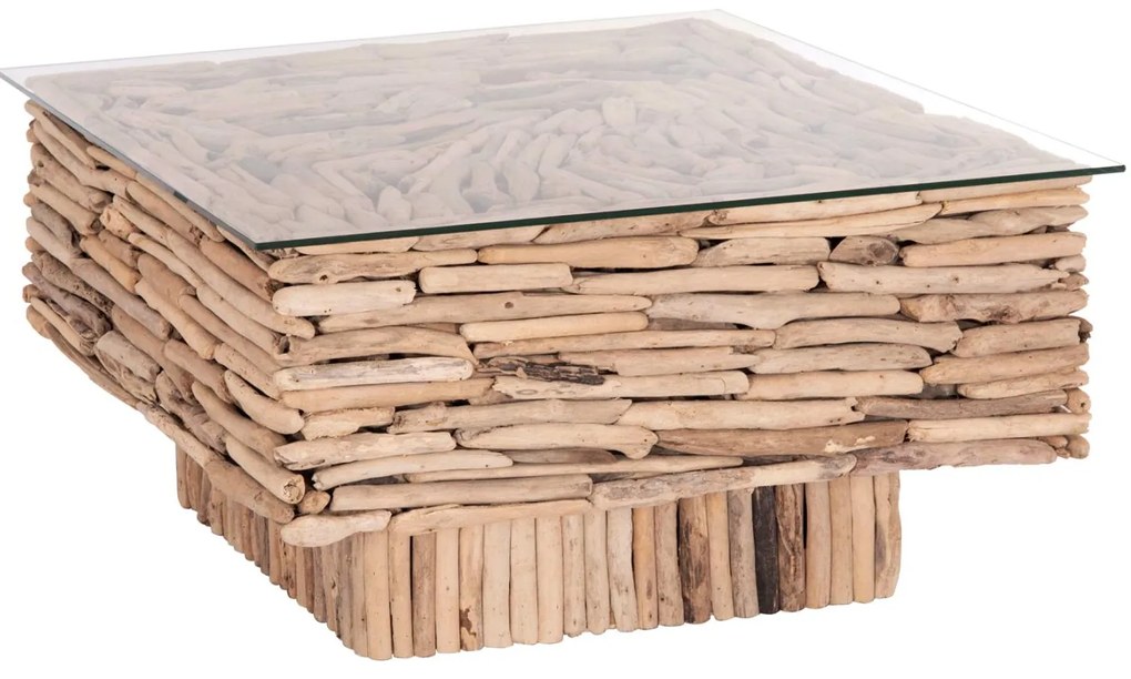 Τραπεζάκι Σαλονιού SPARROW C9960 Τετράγωνο Driftwood - Γυαλί 95x95x51,5Υ εκ. 95x95x51.5 εκ.