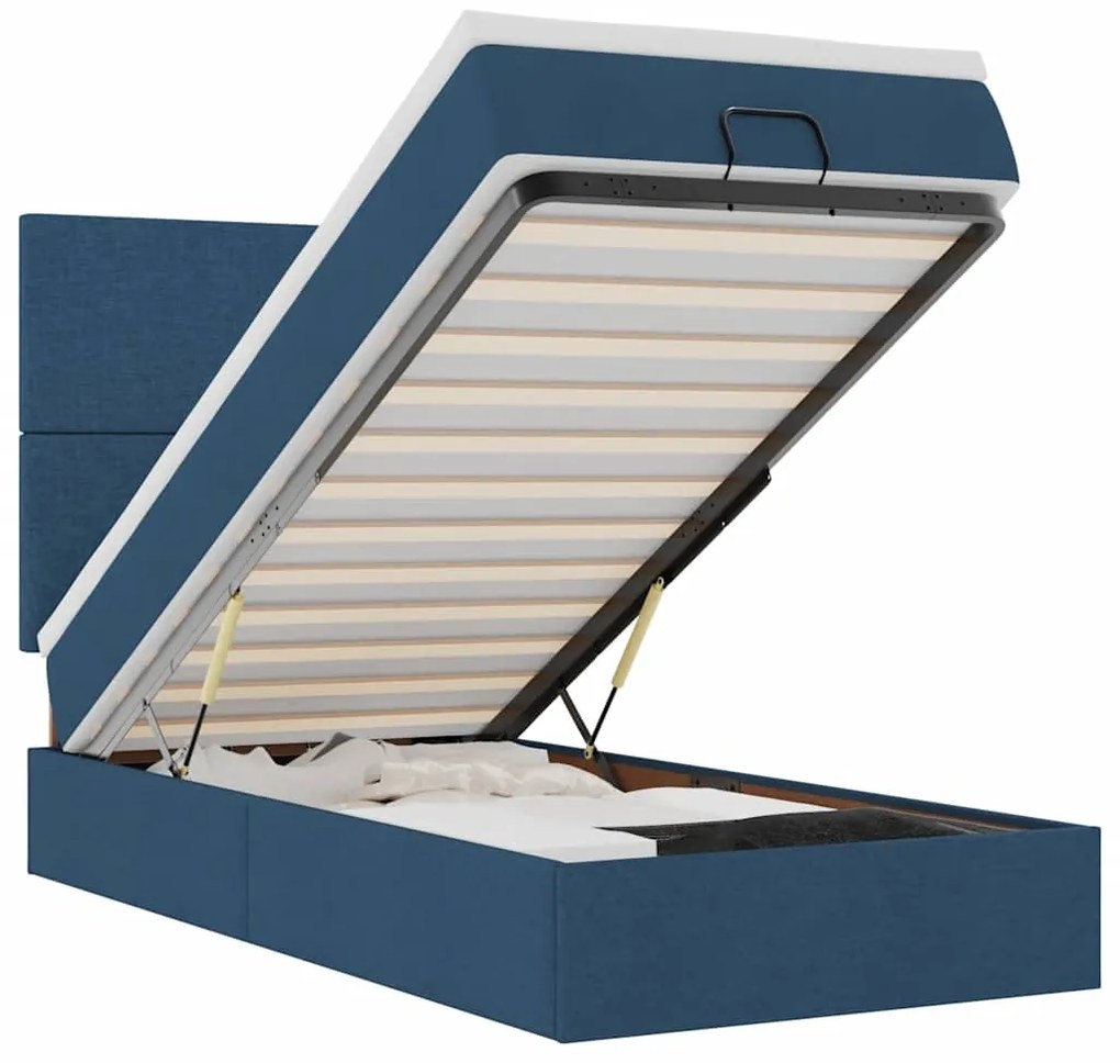 vidaXL Οθωμανικό κρεβάτι με στρώμα & LEDs Μπλε 100x200 cm Ύφασμα