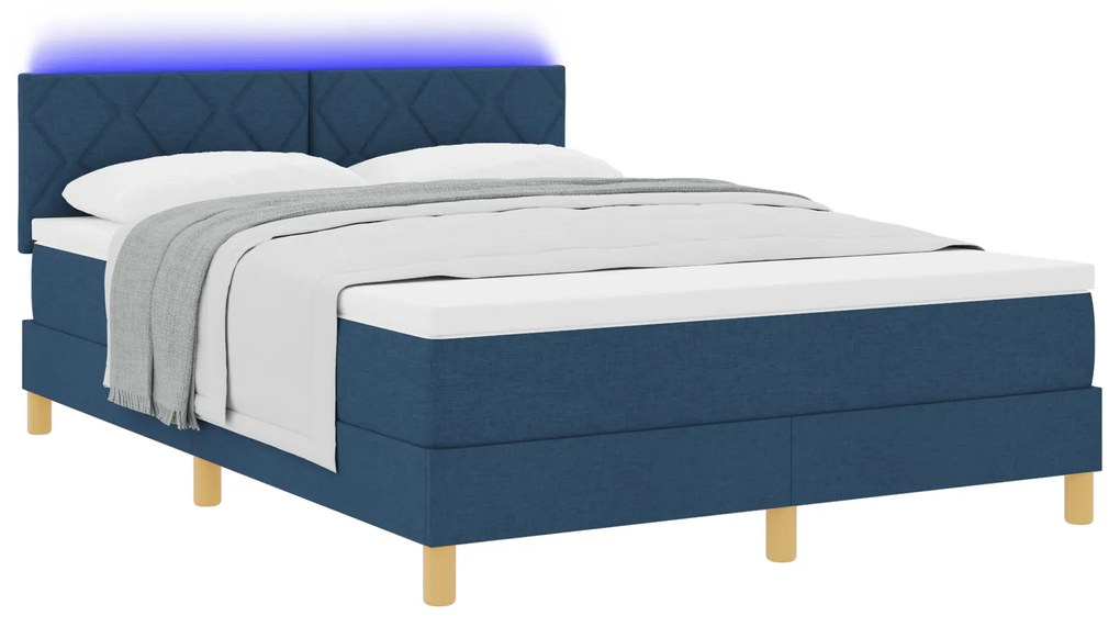 vidaXL Βάση Κρεβατιού με Στρώμα & LED Μπλε 140x200 εκ. Ύφασμα