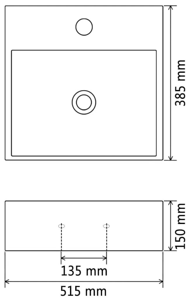 vidaXL Νιπτήρας με Οπή Βρύσης Λευκός 51,5 x 38,5 x 15 εκ. Κεραμικός