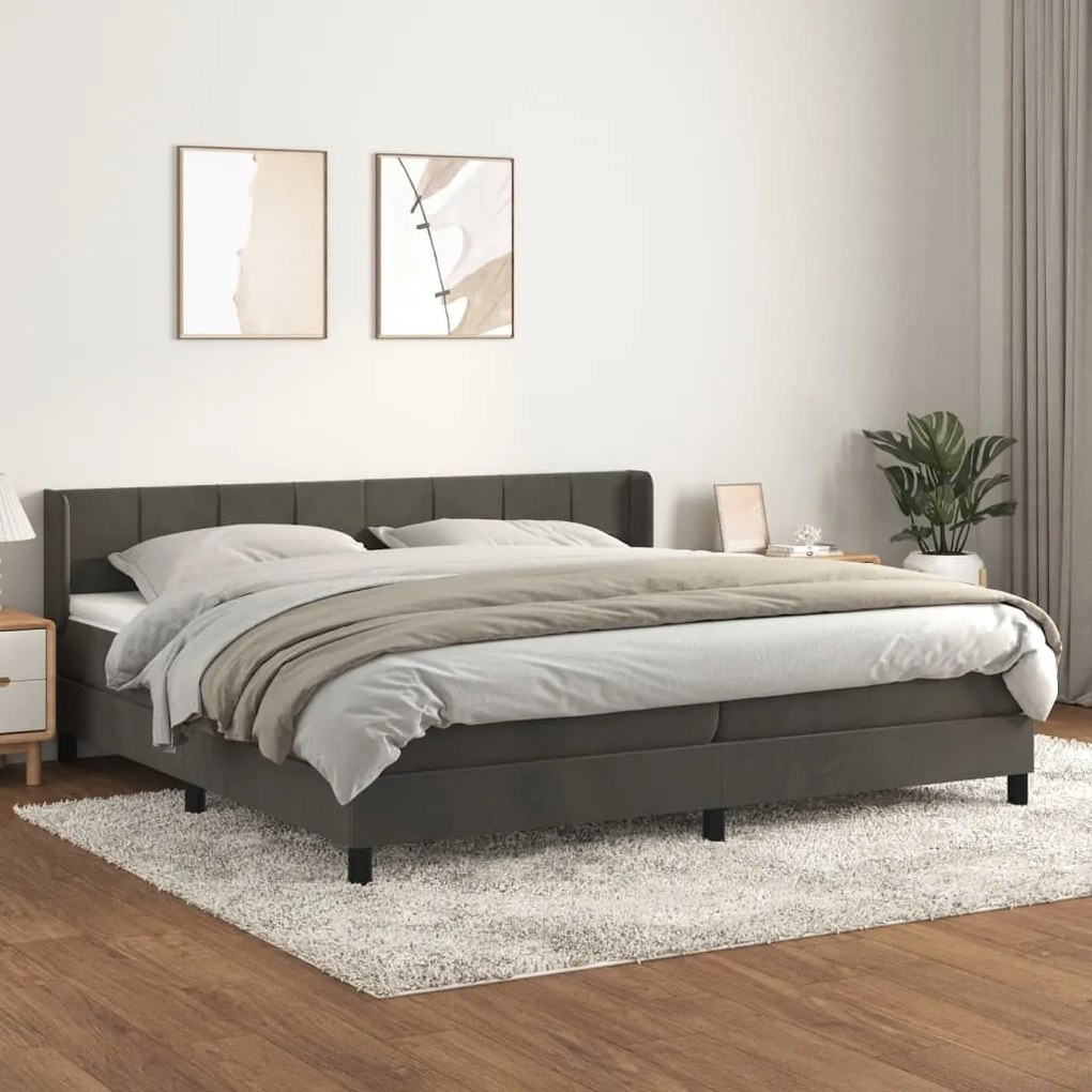 Κρεβάτι Boxspring με Στρώμα Σκούρο Γκρι 200x200 εκ. Βελούδινο