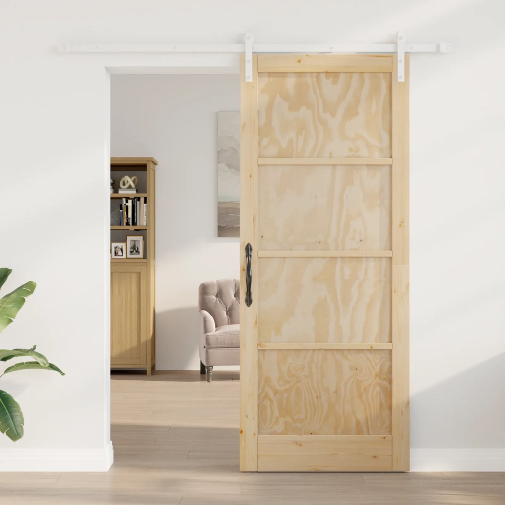 vidaXL Συρόμενη Πόρτα με Σετ Εξαρτημάτων 86x211 εκ Στερεό Ξύλο Πεύκο