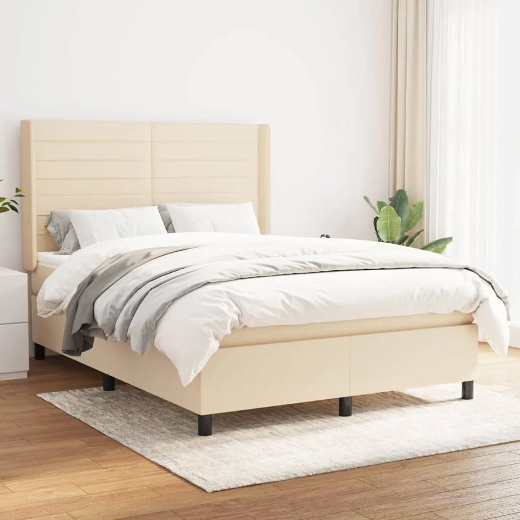 vidaXL Κρεβάτι Boxspring με Στρώμα Κρεμ 140x190 εκ. Υφασμάτινο