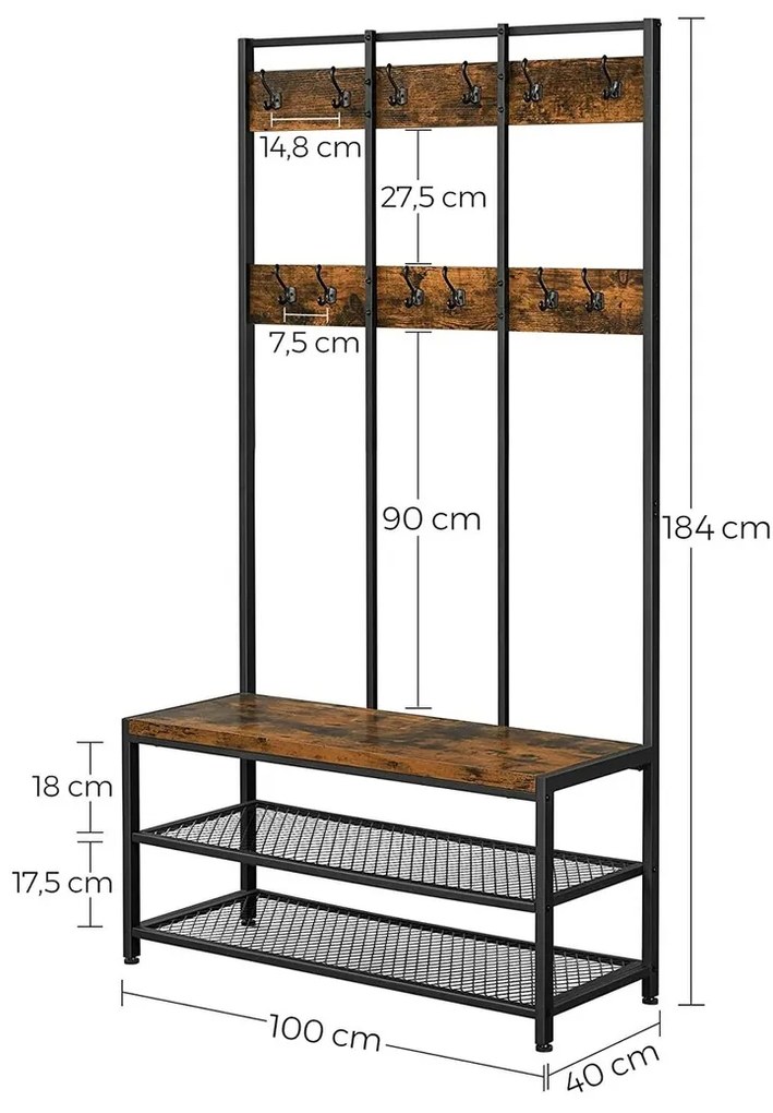 Σετ διαδρόμου Burbank 116, 184x100x40cm, 17 kg, Μαύρο, Καφέ, Πλαστικοποιημένη μοριοσανίδα, Μέταλλο, Εντοιχισμένη | Epipla1.gr
