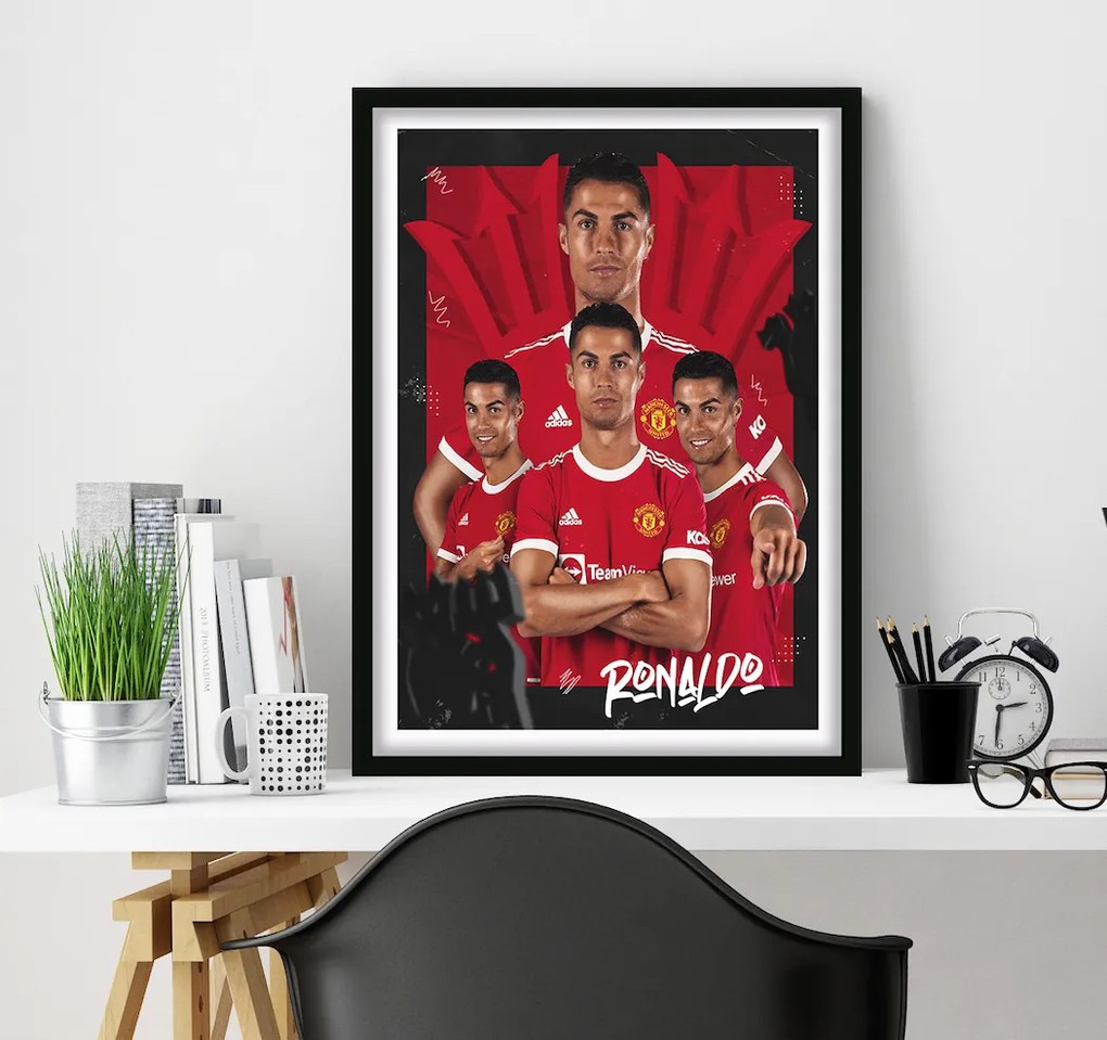 Πόστερ &amp; Κάδρο Cristiano ronaldo SC047 30x40cm Μαύρο Ξύλινο Κάδρο (με πόστερ)