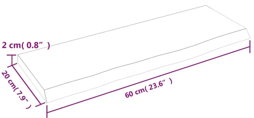 Ράφι Τοίχου 60 x 20 x 2 εκ. από Ακατέργαστο Μασίφ Ξύλο Δρυός - Καφέ