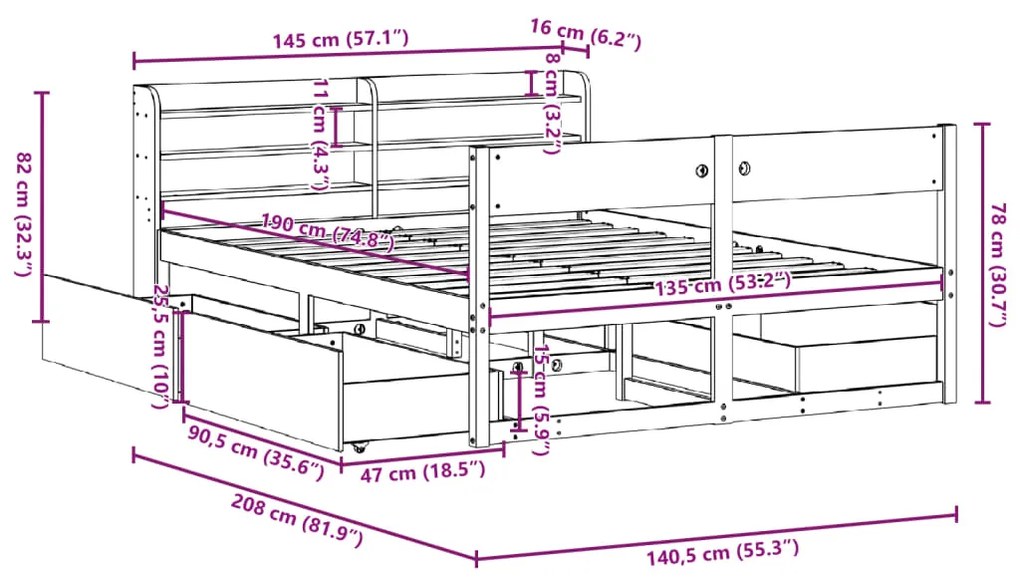 Σκελετός Κρεβ. Χωρίς Στρώμα Καφέ Κεριού 135x190 εκ Μασίφ Πεύκο 3307139