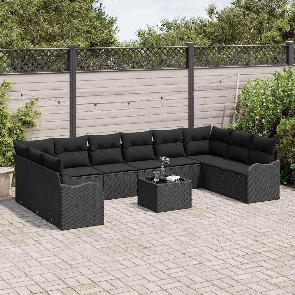 vidaXL Σετ Καναπέ Κήπου με μαξιλάρι 11 pcs Μαύρο Πολυ ράταν
