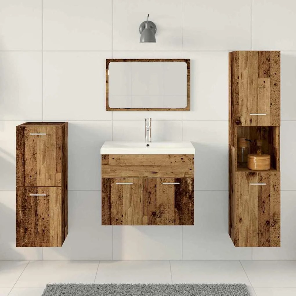 vidaXL Σετ Επίπλων Μπάνιου Επιτοίχιο 4 pcs Παλιό Ξύλο 30 x 30 x 130 εκ
