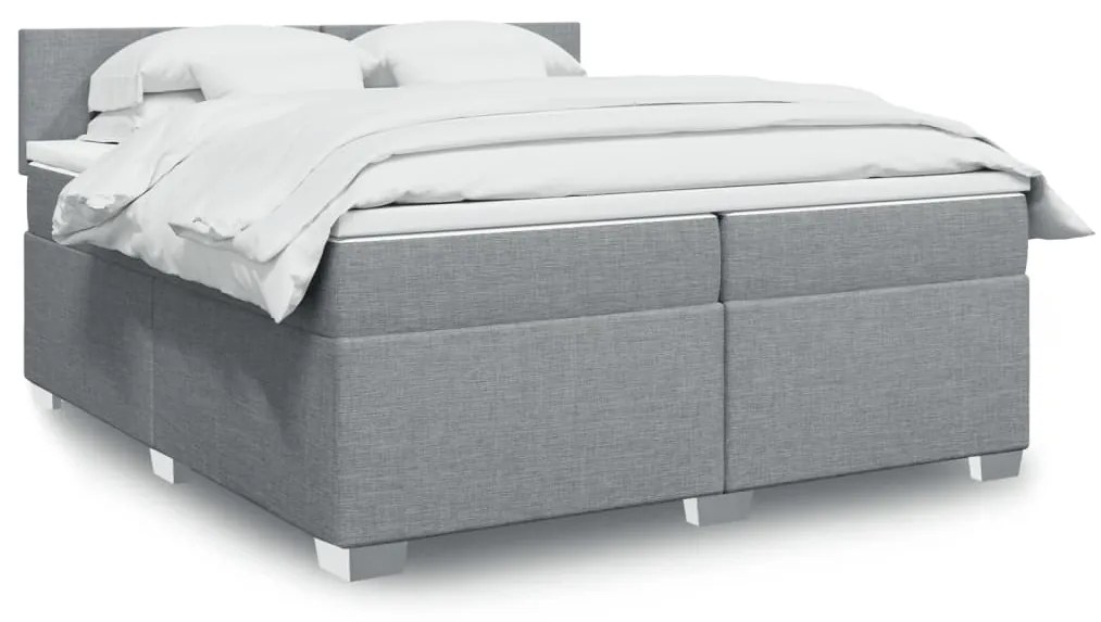 vidaXL Κρεβάτι Boxspring με Στρώμα Ανοιχτό Γκρι 200x200 εκ. Υφασμάτινο