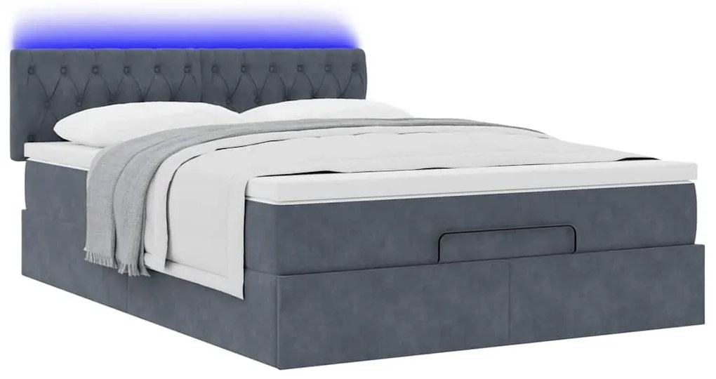 vidaXL Οθωμανικό κρεβάτι με στρώμα & LEDs Σκούρο γκρι 140x190cm Velvet
